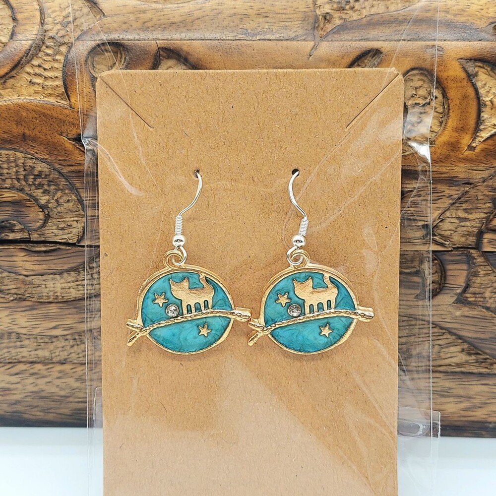 Celestial Cat Earrings Green